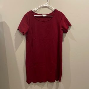 Burgundy Shift Dress with Scallop Edges